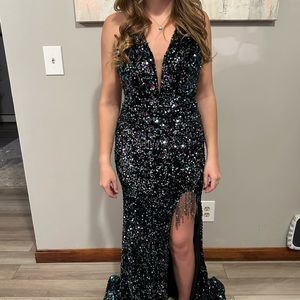 Black sequin and sheen prom dress